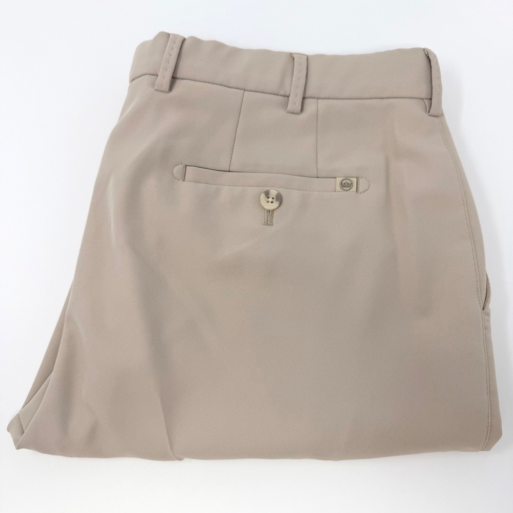Peter Millar Mens Performance Golf Pants Khaki Tan 36x26 Flat Front Polyester